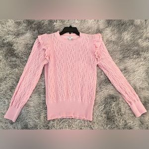 crown & ivy ~ Knitted Pullover Fitted Ruffled Sweater - Pink. Size Medium